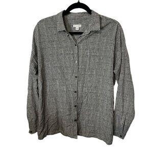 J. Jill Black and White Polkadot Button Down Long Sleeve Top Size Small